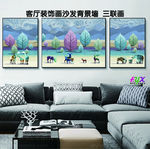 麋鹿装饰画 抽象三联画