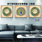 孔雀三联装饰画壁画