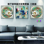 荷花装饰三联画背景墙