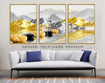 金色山水鹅卵石客厅装饰画