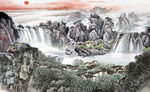 山水国画背景墙