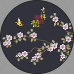 新中式手绘玉兰花鸟圆形装饰画