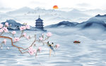 创意背景墙画山水 tif分层