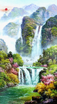 山水流水生财油画招财画