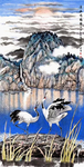 山水鸣鹤图仙鹤挂水墨画