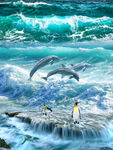 唯美海景海浪3D地板立体画