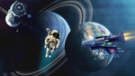 3D宇航员宇宙飞船太空背景墙图