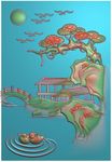 松鹤延年挂件小桥房子风景精雕图