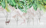 北欧麋鹿背景墙画 TIF分层