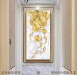 金色荷叶新中式玄关晶瓷画