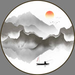 新中式水墨山水意境圆形装饰画