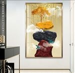 发财树山石风景油画装饰画