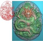 椭圆正面盘龙挂件精雕图浮雕灰度