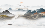 新中式抽象山水线条背景墙