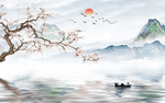 新中式抽象山水梅花背景墙