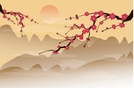 矢量图新中国风红梅群山画