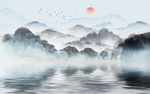 新中式抽象水墨山水背景墙