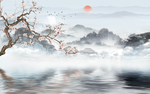 新中式抽象水墨山水玉兰