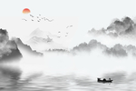 新中式水墨山水背景墙