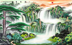 山水画迎客松背景墙