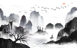 新中式山水水墨画背景墙