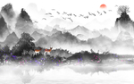 新中式山水水墨画背景墙