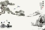 新中式水墨松树迎客松背景墙