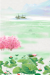 水墨荷塘春色美景背景