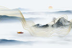 金色线条山水画