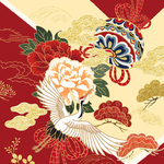 和风日式国风金箔仙鹤图案牡丹