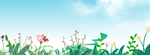 春天白云花海背景