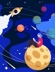 漫游太空月球插画