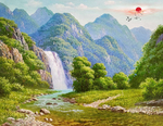 风景瀑布油画