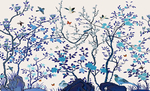 蓝色花鸟背景墙
