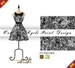 传统线描羊蹄甲四方连续