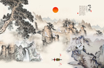中式山水迎客松背景墙