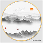 圆形水墨画