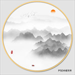 圆形水墨画