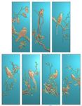 檀雕花鸟门板柜门精雕图浮雕灰度