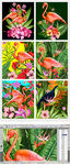 六幅热带雨林花朵火烈鸟素材