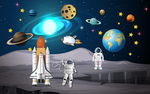 火箭星球宇航员登月儿童房背景墙