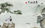 迎客松山水画背景墙 TIF分层