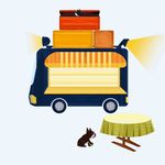 手绘漫画房车斗牛犬旅行