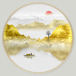 金色水墨山水画