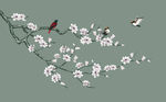 手绘花鸟壁画