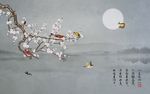 水墨山水花鸟壁画