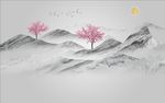 水墨山水抽象树电视背景墙