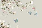 工笔画玉兰蝴蝶电视背景墙