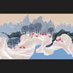 新中式创意线意境山水壁画