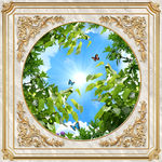 欧式金属花纹天空椰树天顶壁画